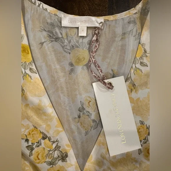 Loveshackfancy love shack fancy “Russ” floral yellow silk puff sleeve  dress - Picture 7 of 16